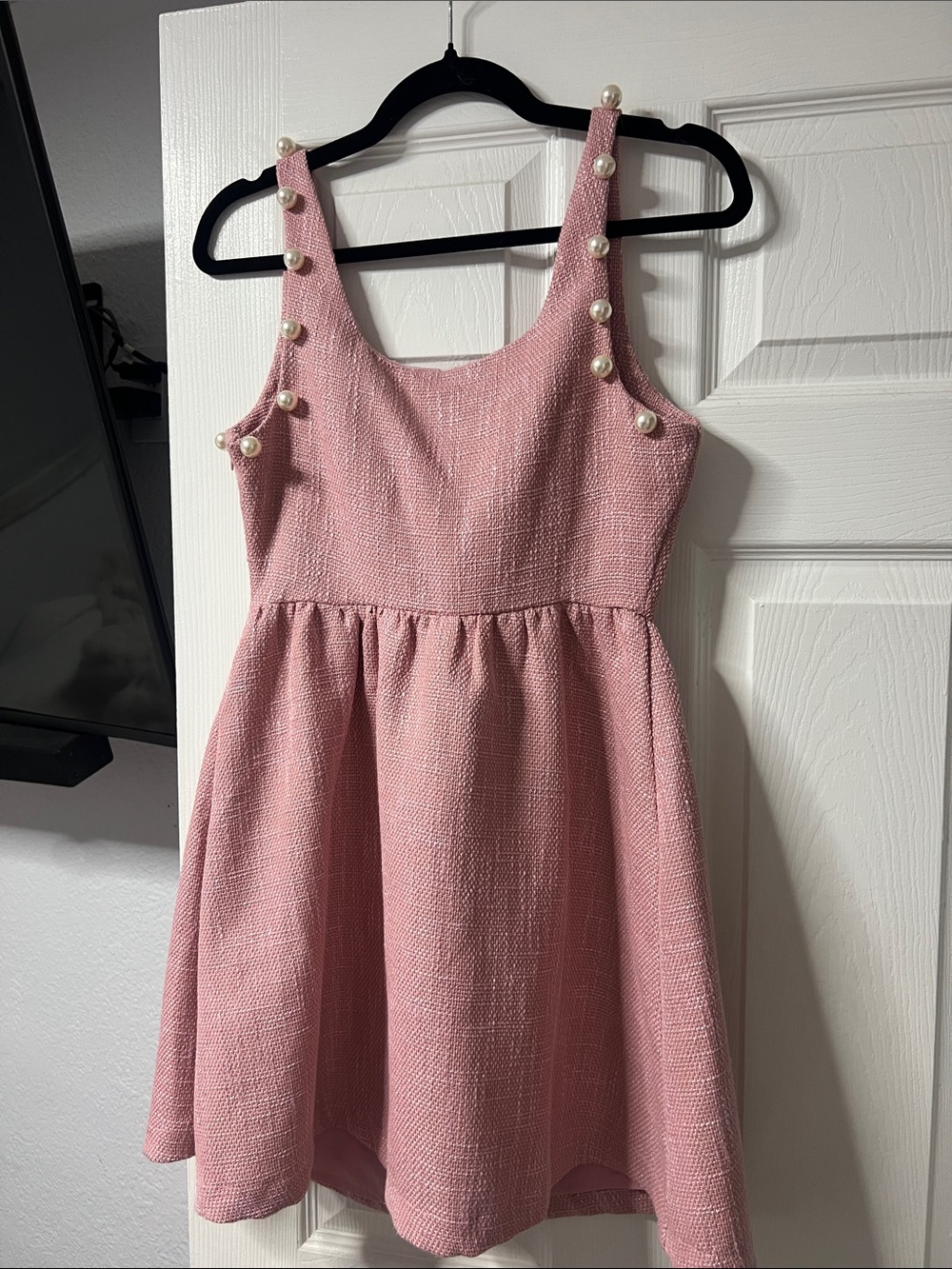 Forever 21 Girls Pink Pearl-Trim Sleeveless Textured Dress